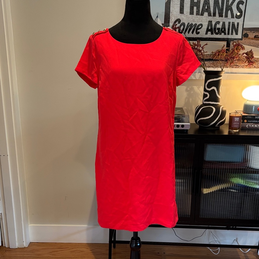 Forever 21 Vibrant Red Mini Dress w gold button accent
